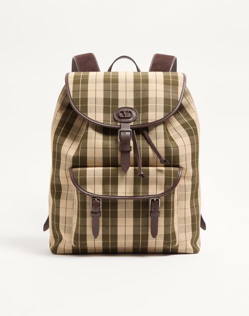 Valentino Garavani - Valentino Garavani Antibes Backpack In Check Fabric - Green/beige - Man - Backpacks