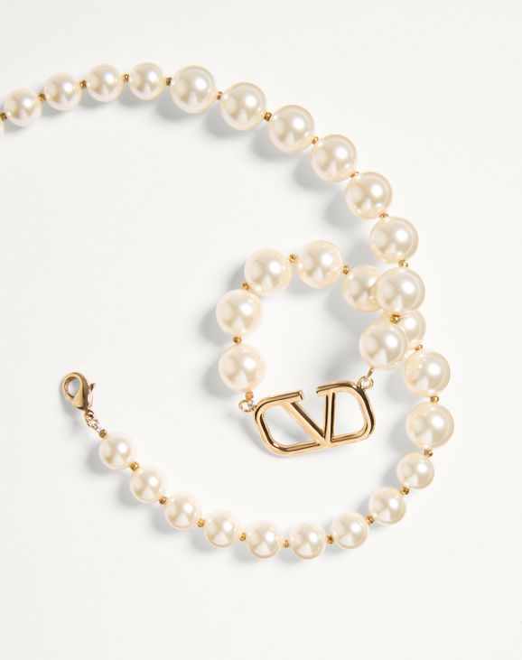 VALENTINO ロゴ入りパールネックレス Vlogo Signature Metal Necklace With Swarovski® Pearls for Woman in