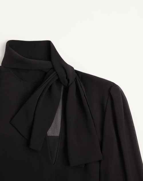 Valentino - Leichtes Georgette-top Mit Schal - Schwarz - Frau - Blusen Und Tops