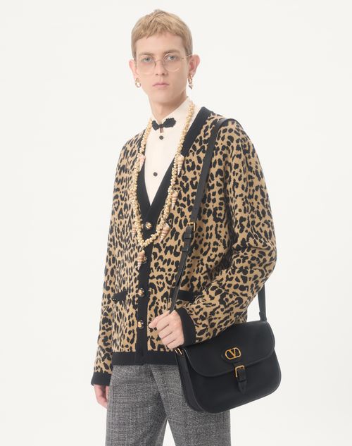 Valentino Garavani - Valentino Garavani Antibes Calfskin Shoulder Bag - Black - Man - Shoulder Bags