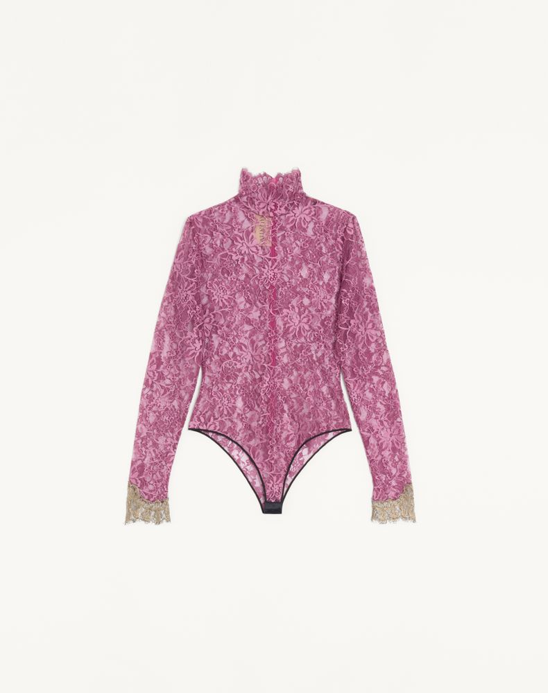 Valentino Women's Maroon Lace Bodysuit Woman Xs