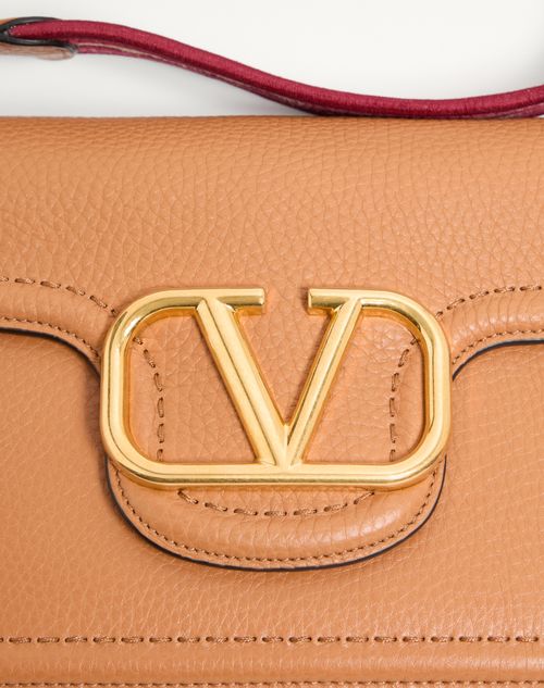 Valentino Garavani - Valentino Garavani Alltime Shoulder Bag In Grainy Calfskin With Cherryfic Embroidered Ribbon Shoulder Strap - Almond - Woman - Shoulder Bags