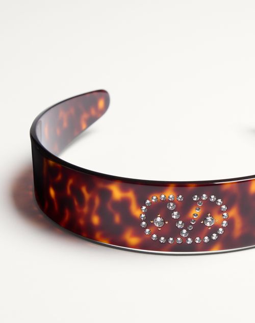 Valentino Garavani - Vlogo Signature Headband In Resin, Metal And Crystals - Tartaruga/gold/crystal - Woman - Hair Accessories