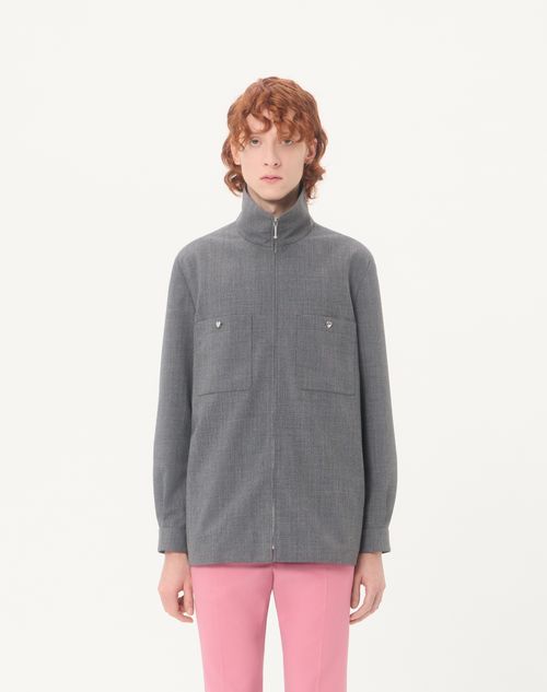 Valentino - Valentino Shirt Jacket In Mouliné Wool - Black/gray - Man - Outerwear