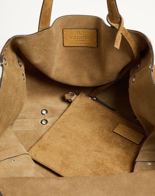 Valentino Garavani - Borsa Shopping Media Valentino Garavani Nellcôte In Suede - Havana Beige - Donna - Borse Shopping