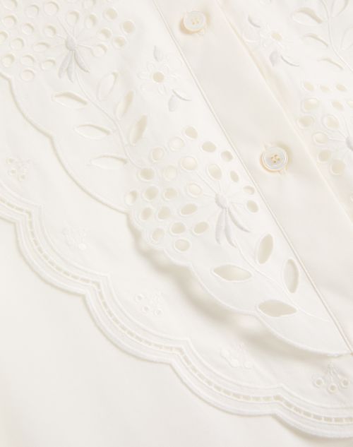 Valentino - Camicia In Popeline Ricamata - Bianco - Donna - Camicie E Top