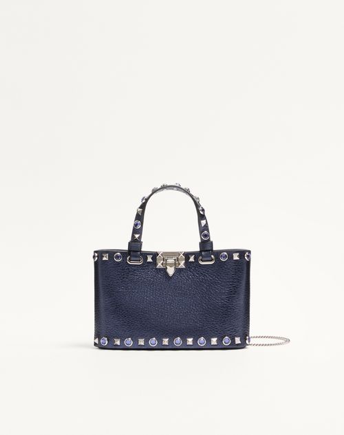 Valentino Garavani Minibolso De Compras Valentino Garavani Rockstud De Cuero De Becerro Laminado Mujer Azul Marino Un Tamaño