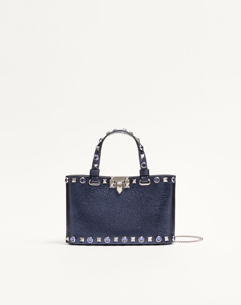 Valentino Garavani Mini Leather Rockstud Tote Bag In Blue | ModeSens