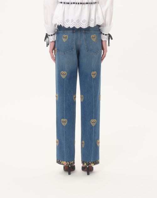 Valentino - Embroidered Denim Pants - Blue - Woman - Denim