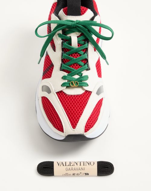 Valentino Garavani - Baskets Demivee En Tissu Ajouré Avec Empiècements En Daim - Blanc/rouge - Homme - Baskets