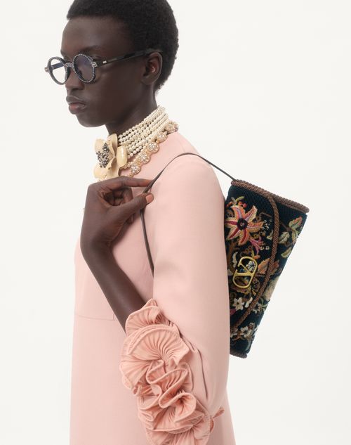 Valentino Garavani - Valentino Garavani Devain Embroidered Small Shoulder Bag - Black/multicolor - Woman - Shoulder Bags