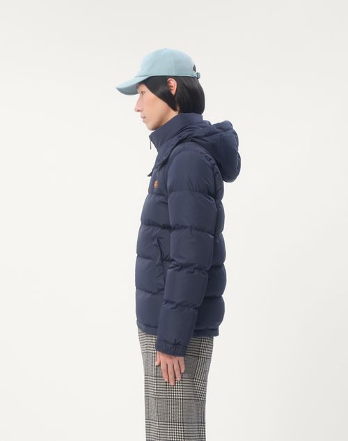 Valentino - Nylon Hooded Down Jacket With Vlogo Patch - Blue - Man - Outerwear
