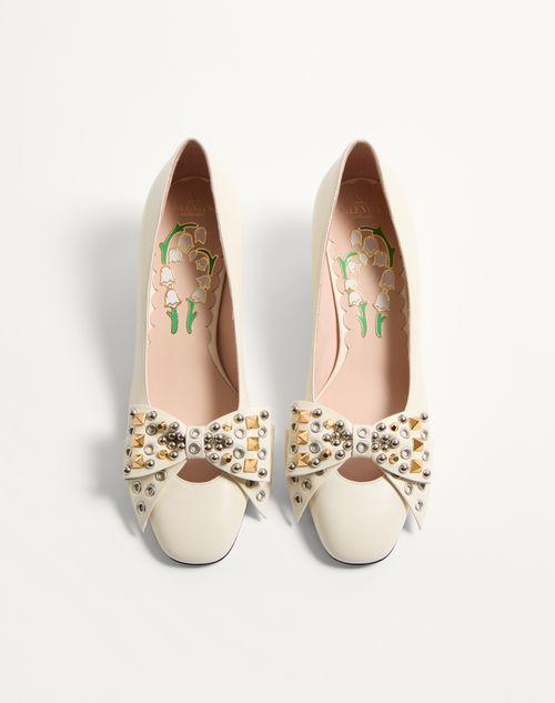 Valentino Garavani - Bowow Pump In Kidskin With Studs 45mm - Ivory - Woman - Pumps