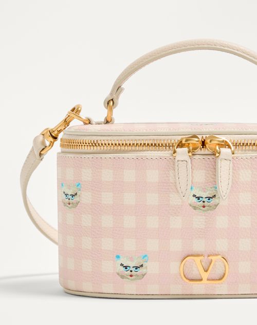 Valentino Garavani - Vlogo Signature Mini Vanity Bag In Le Chat De La Maison Grainy Calfskin - Pink/ivory - Woman - Wallets And Small Leather Goods