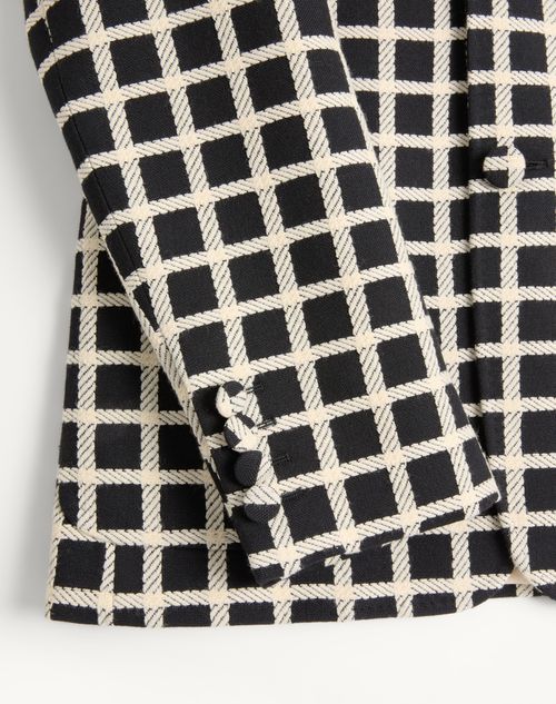Valentino - Single-breasted Wool Blend Jacket With Check Pattern - Black/butter - Man - Coats And Blazers