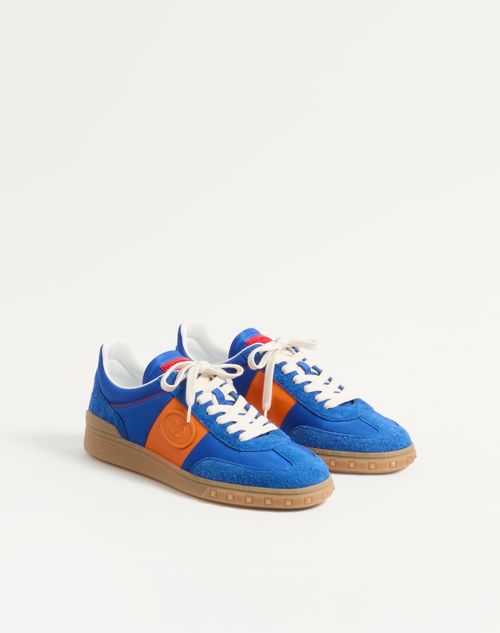 Valentino Garavani - Upvillage Low Top Sneaker In Crust Leather And Nylon - Acid Bluette/pumpkin/coral - Man - Sneakers