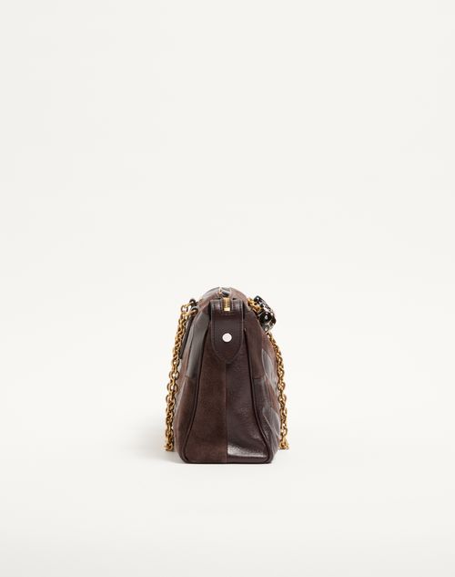Valentino Garavani - Borsa Media A Spalla Valentino Garavani Panthea In Suede E Nappa Motivo Chevron - Ebano - Donna - Borse A Spalla