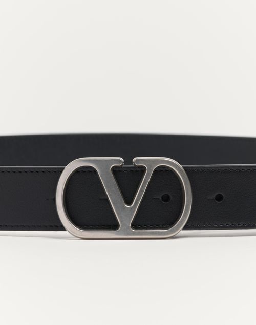 Valentino Garavani - Vlogo Signature Belt In Shiny Calfskin 30 Mm - Black - Man - Belts