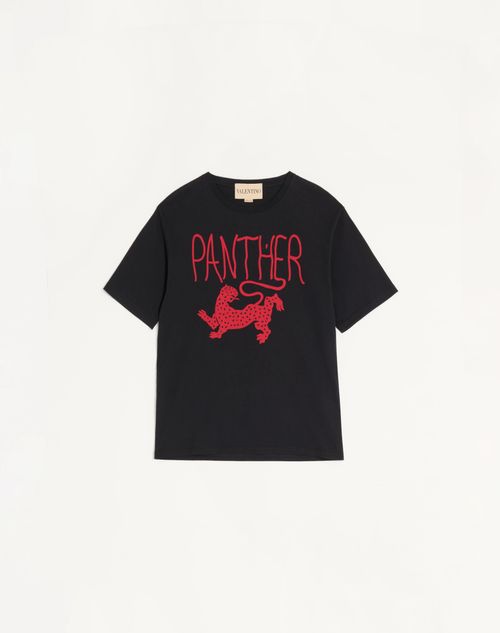 Valentino - Printed Cotton T-shirt - Black/red - Woman - T-shirts And Sweatshirts