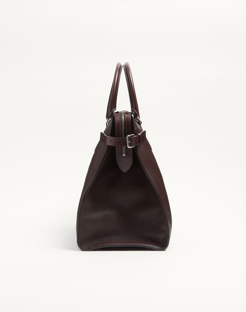 Valentino Garavani - Valentino Garavani Antibes Duffle Bag In Grained Leather - Dark Brown - Man - Shoulder Bags