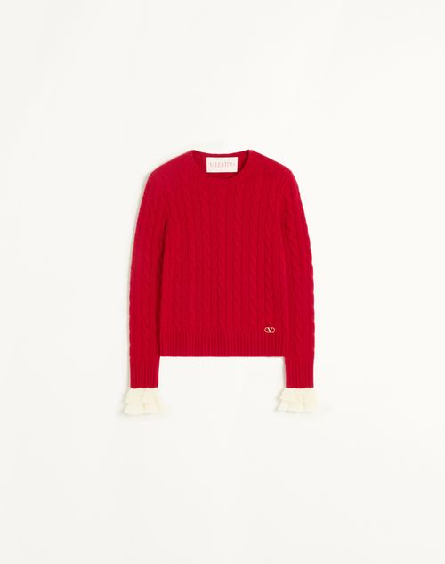 Valentino - Maglia In Cashmere - Rosso/avorio - Donna - Maglieria