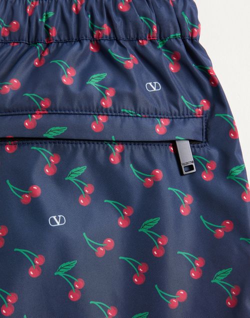 Valentino - Nylon Swimsuit With Cherryfic Print - Blue - Man - Beachwear
