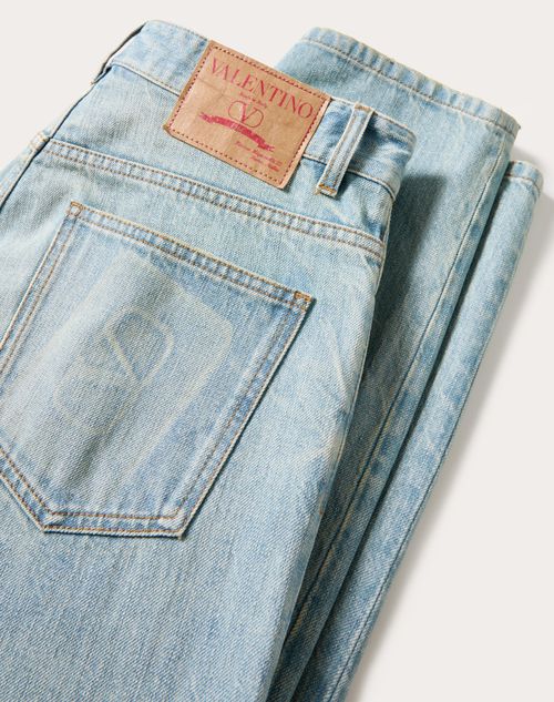 Valentino - Denim Pants With Embossed Vlogo Signature - Denim - Man - Denim