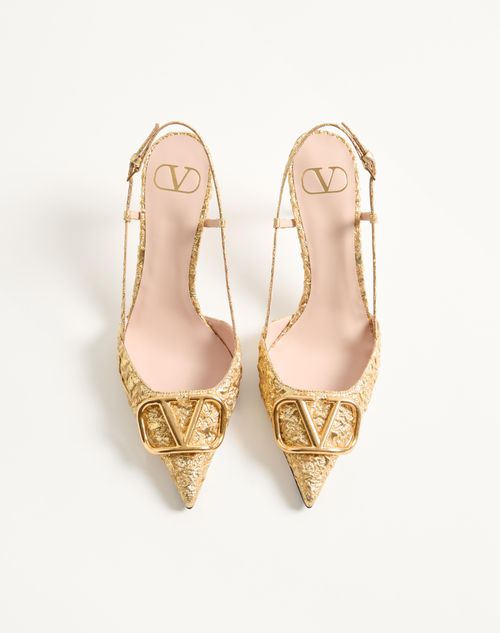 Valentino Garavani - Zapatos De Tacón Vlogo Signature De Jacquard Cloqué Con Correa Trasera Y Tacón De 80 mm - Oro - Mujer - Salones