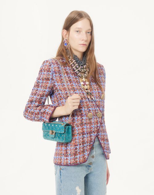 Valentino Garavani - Valentino Garavani Rockstud Spike Small Shoulder Bag In Suede - Aquamarine - Woman - Shoulder Bags