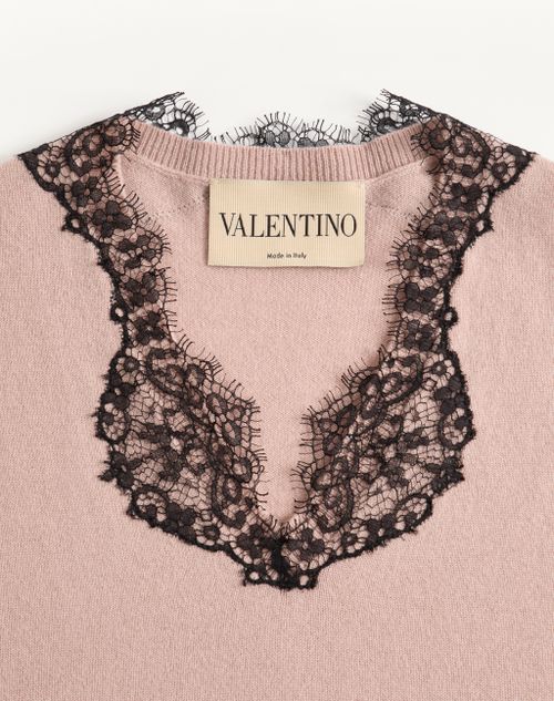 Valentino - Cashmere Jumper With Lace - Poudre - Woman - Knitwear