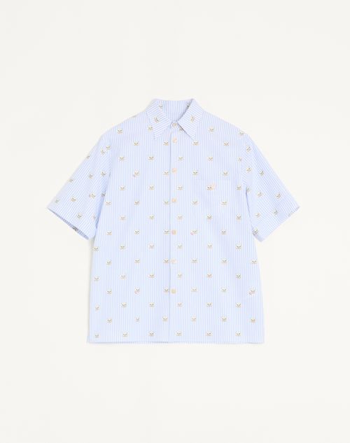 Valentino - Camicia Valentino In Cotone Oxford Con Stampa Le Chat De La Maison - Azzurro/bianco - Uomo - Camicie