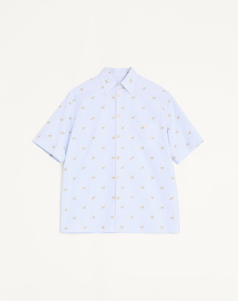 Valentino Men's Azure/White Cotton Oxford Shirt With Le Chat De La Maison Print Man 43