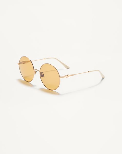 Valentino - Round Oversized Metal Frame - Light Gold/ivory/amber - Unisex - Eyewear
