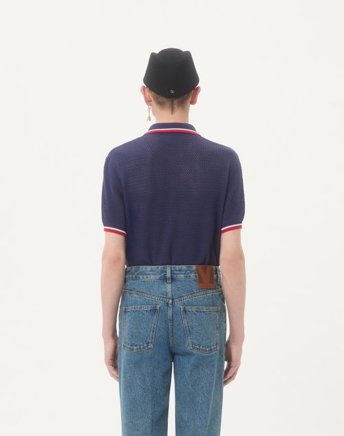 Valentino - Cotton Polo Shirt With Vg Patch - Blue - Man - Knitwear