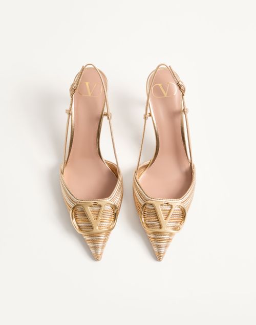 Valentino Garavani - Vlogo Signature Slingpumps In Metallic Mit Cornely-stickerei, 80 Mm - Gold - Frau - Pumps Und Slingbacks