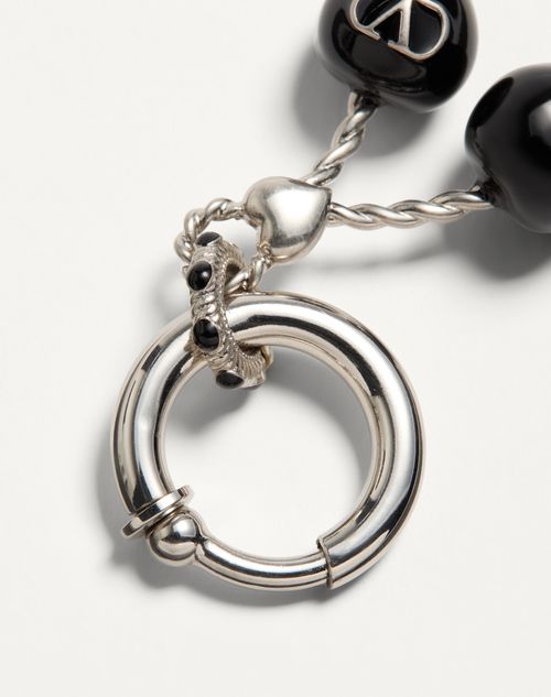 Valentino Garavani - Valentino Garavani Chez Valentino Single Earring In Metal And Enamel - Palladium - Man - Jewelry