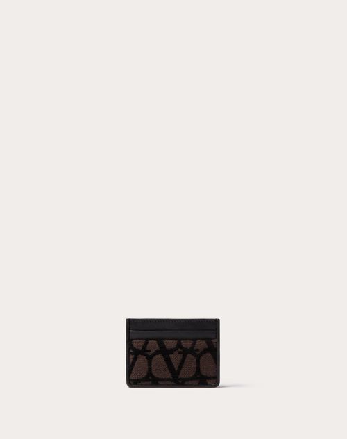 Shop Valentino Garavani Toile Iconographe Cardholder With Leather Details In Fondantblack