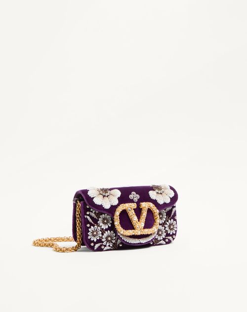 Valentino Garavani - Valentino Garavani Locò Small Shoulder Bag Embroidered With Jewel Logo - Purple - Woman - Shoulder Bags