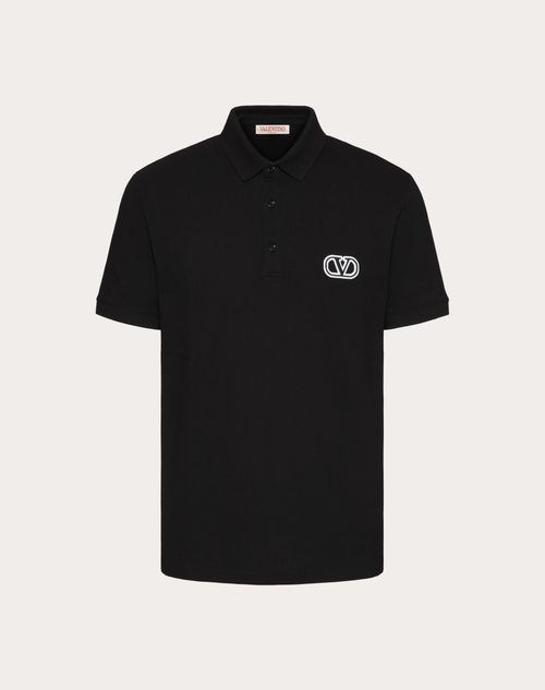 Shop Valentino Cotton Piqué Polo Shirt With Vlogo Signature Patch In Black