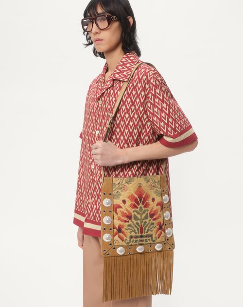 Valentino - Cotton Popeline Bowling Shirt With Toute La V Print - Red/cream - Man - Shirts