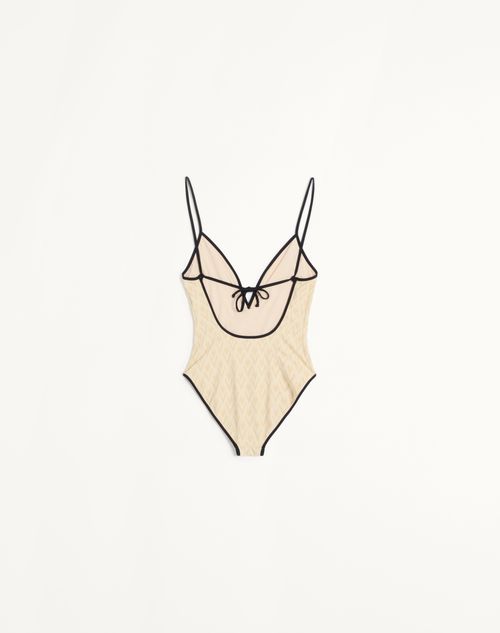 Valentino - Toute La V Jacquard Swimsuit - Birch/ivory - Woman - Beachwear