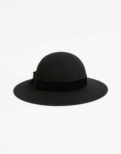 Valentino Garavani - Vlogo Signature Hat In Lapin Fabric And Velvet With Taffetas Bow - Black - Woman - Hats And Gloves