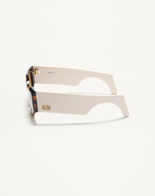 Valentino - Geometric Acetate Eyewear - Ivory/black/brown - Woman - Eyewear