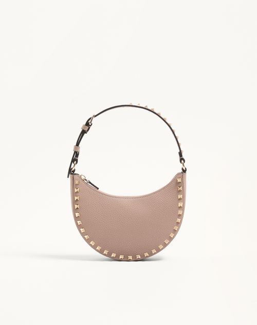 Valentino Garavani Mini Rockstud Hobo Bag In Grainy Calfskin Woman Poudre Onesize