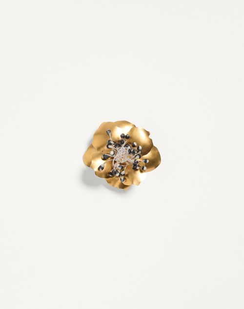 Valentino Garavani Fleur Lumineuse Brooch In Metal And Fabric Woman Antique Brass Onesize