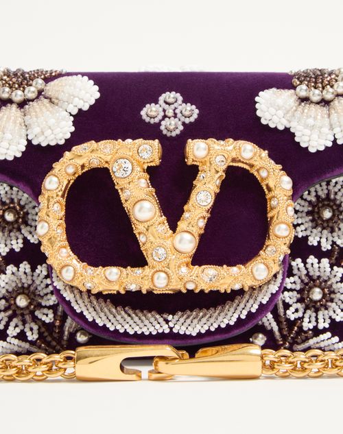 Valentino Garavani - Valentino Garavani Locò Small Shoulder Bag Embroidered With Jewel Logo - Purple - Woman - Shoulder Bags