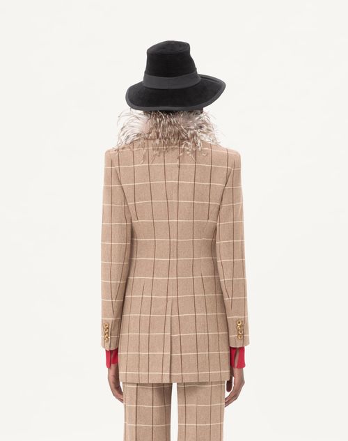 Valentino - Double-breasted Wool Blazer With Windowpane Pattern - Beige/maroon/ivory - Woman - Jackets And Blazers