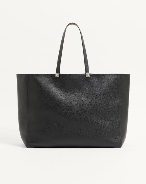 Valentino Garavani - Rockstud Reversible Elk Print Calfskin Tote - Black/saddle Brown - Man - Totes