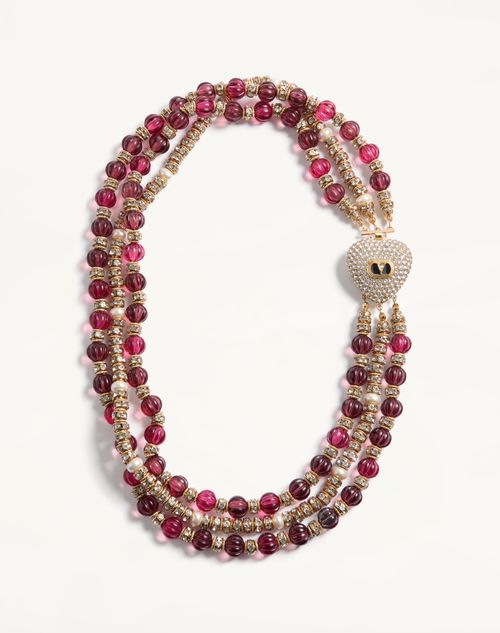 Valentino Garavani - Coeur Royal Necklace In Metal, Enamel, Fluted Glass, Pearls And Crystals - Gold/crystal - Woman - Jewelry