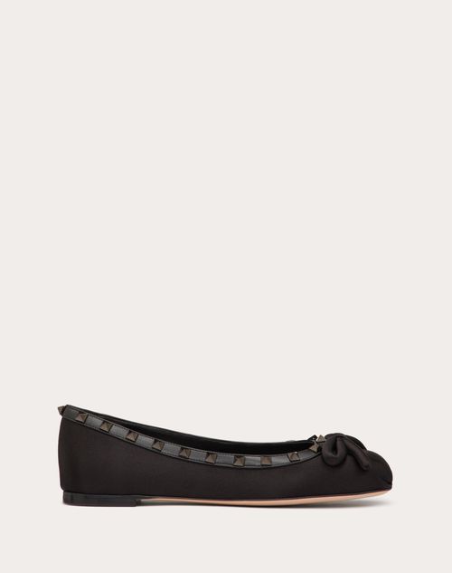 Valentino Garavani - Rockstud Satin Ballerina With Tone-on-tone Studs - Black - Woman - Ballerinas